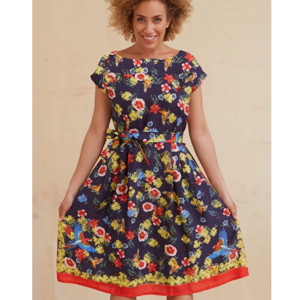 Palava Blue Tropical Birds Dress Size 14UK/10US equivalent to a L